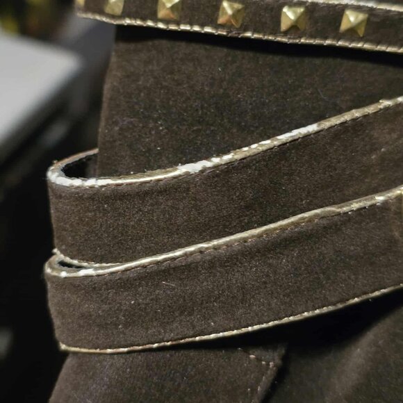 Size 8.5 De Blossom Collection Brown Gold Buckle Ankle Booties High Heels Shoes - Picture 15 of 16